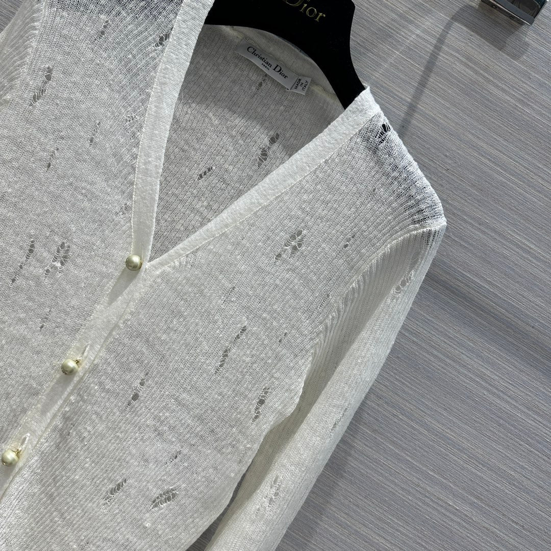 Кардиган Dior 2403-24 Early Spring Resort из льна с эффектом потертости, абрикосовый цвет.