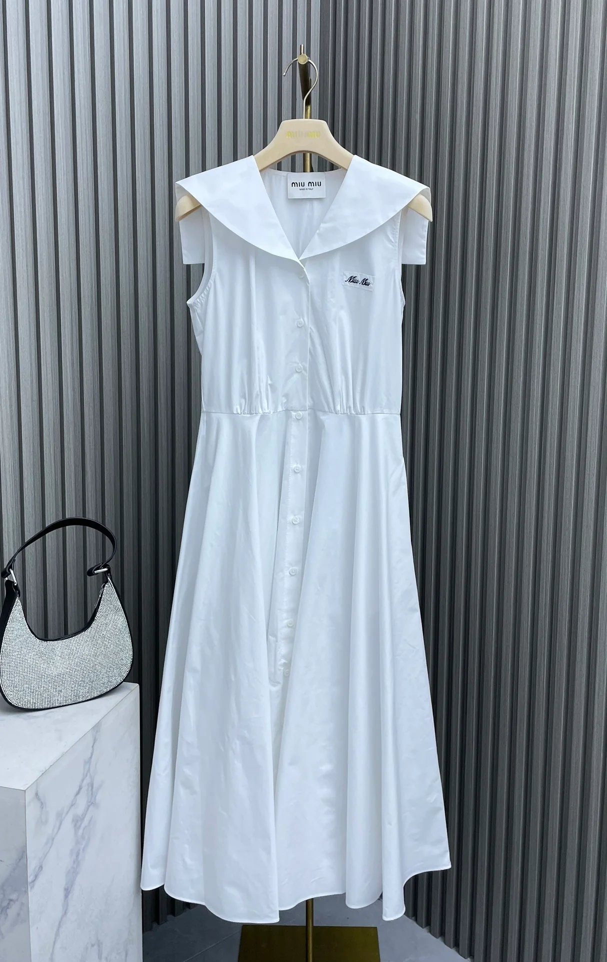 Miu Miu - 2404-24 Новинка: Платье-жилет с шалью темно-синего цвета - светло-голубой