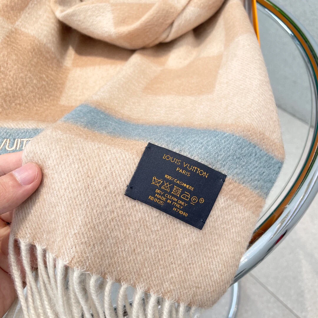 Шарф LV из чистого кашемира - 180 см - 32 см - бежевый