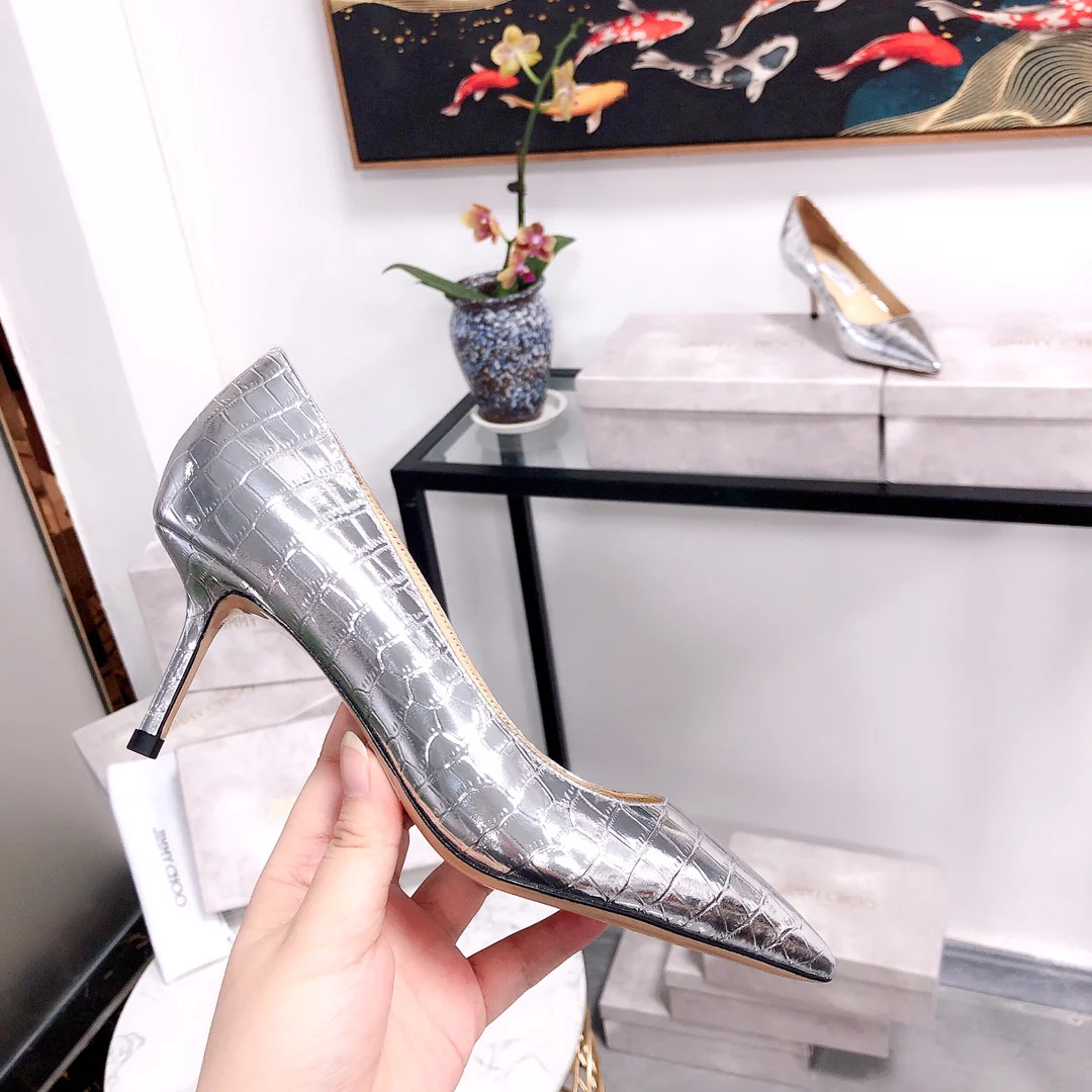 Jimmy - Туфли на высоком каблуке необычной формы - Узор под камень - Серебристые