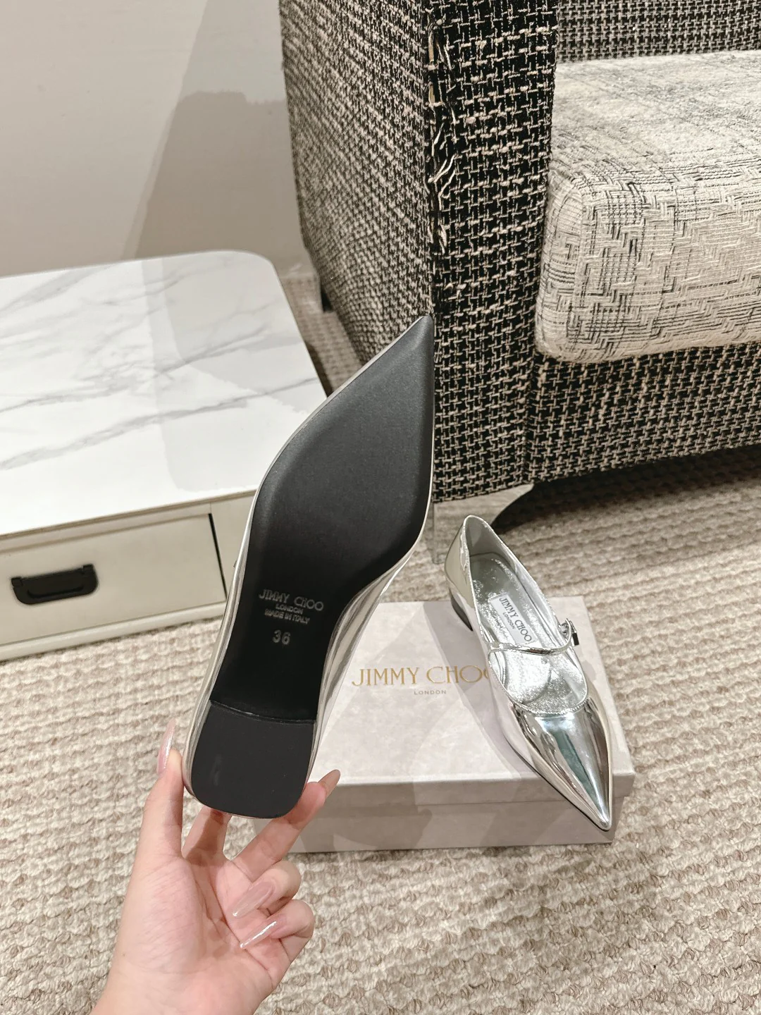 Jimmy - Туфли на толстом каблуке с острым носком - Серебристые