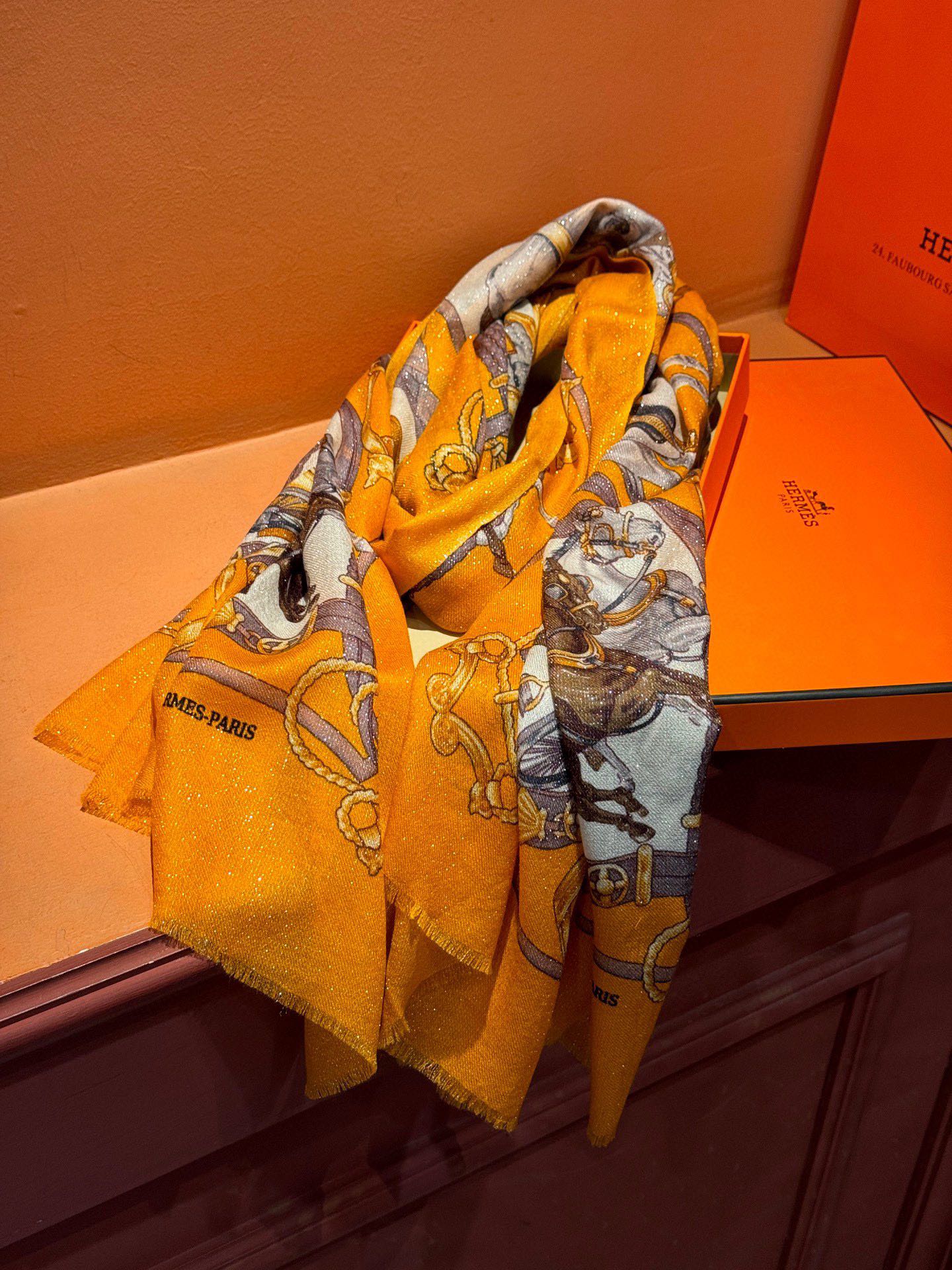 Длинный шарф Hermes Classic Gear 2024 - 110-200-Orange