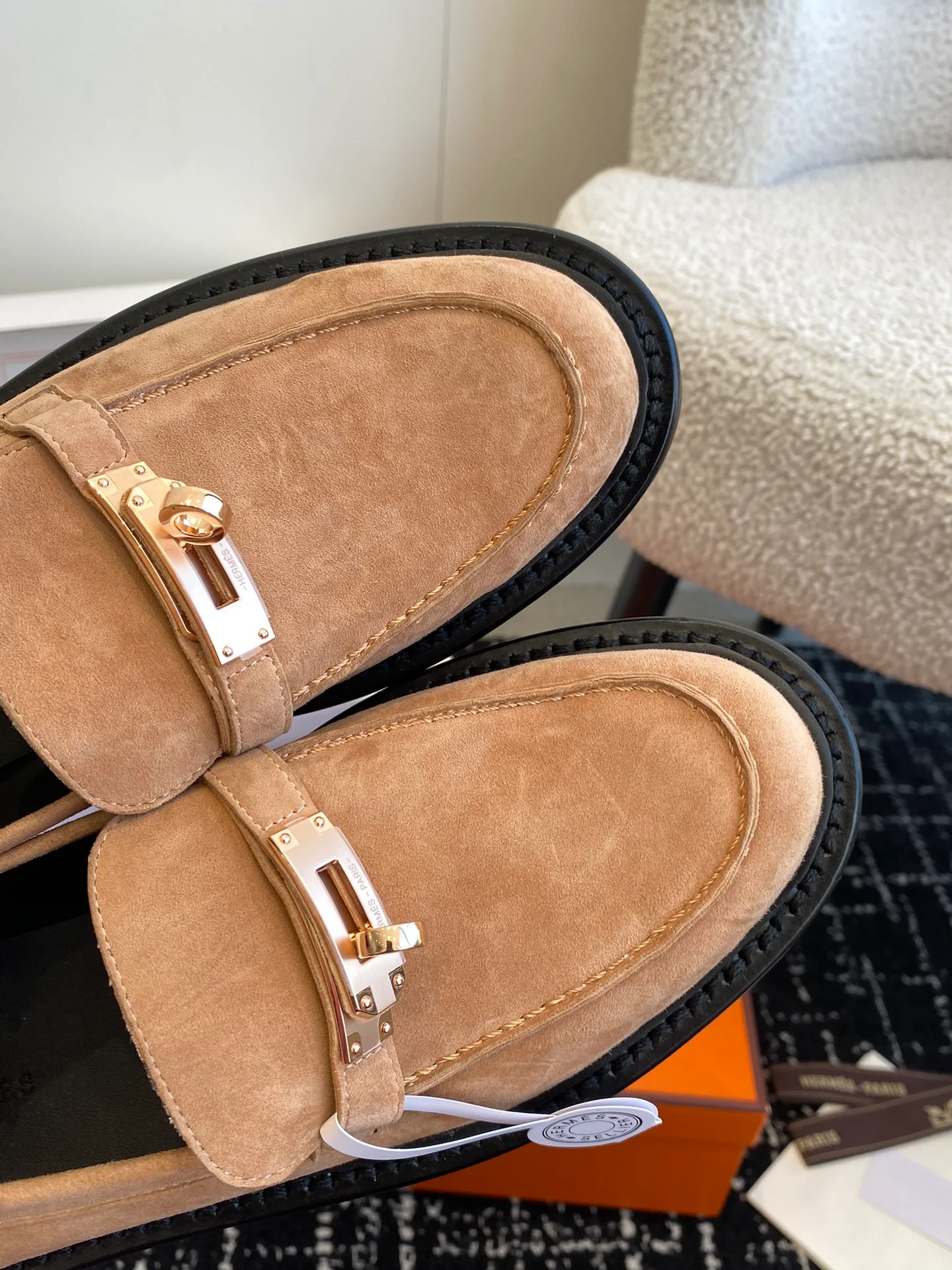 Лоферы Hermes Kelly Buckle 2024 — коричневые