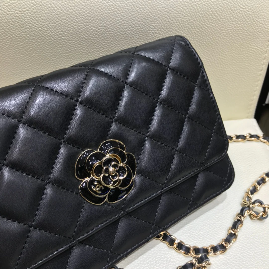 Chanel Camellia Enamel Button Lambkin WOC