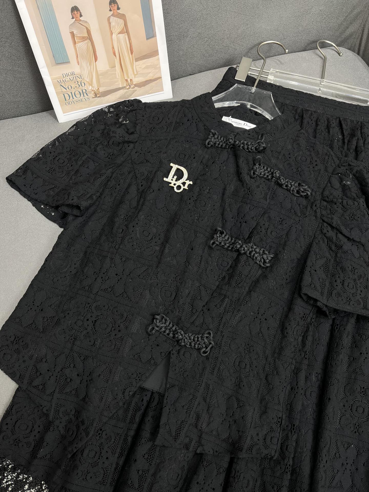 Новый кружевной костюм Dior 2403-24ss весна/лето - черный