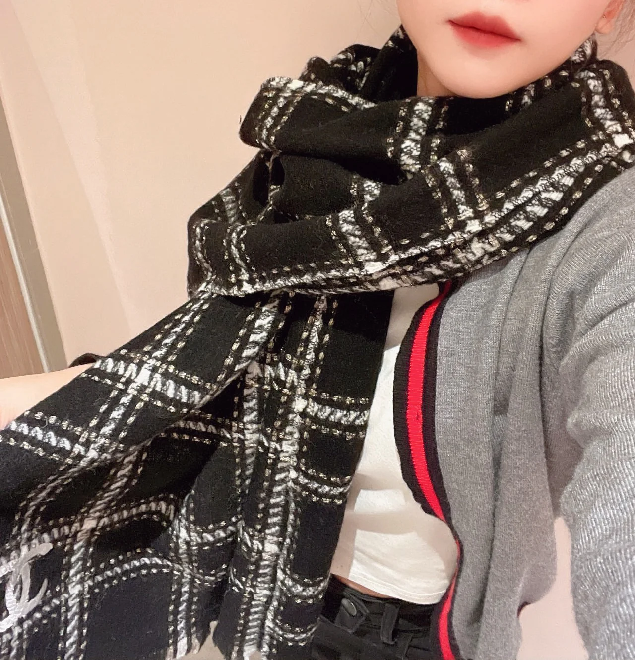 Chanel - Текстурированное плетение для шарфов - 70-200 см - 100% овечья шерсть