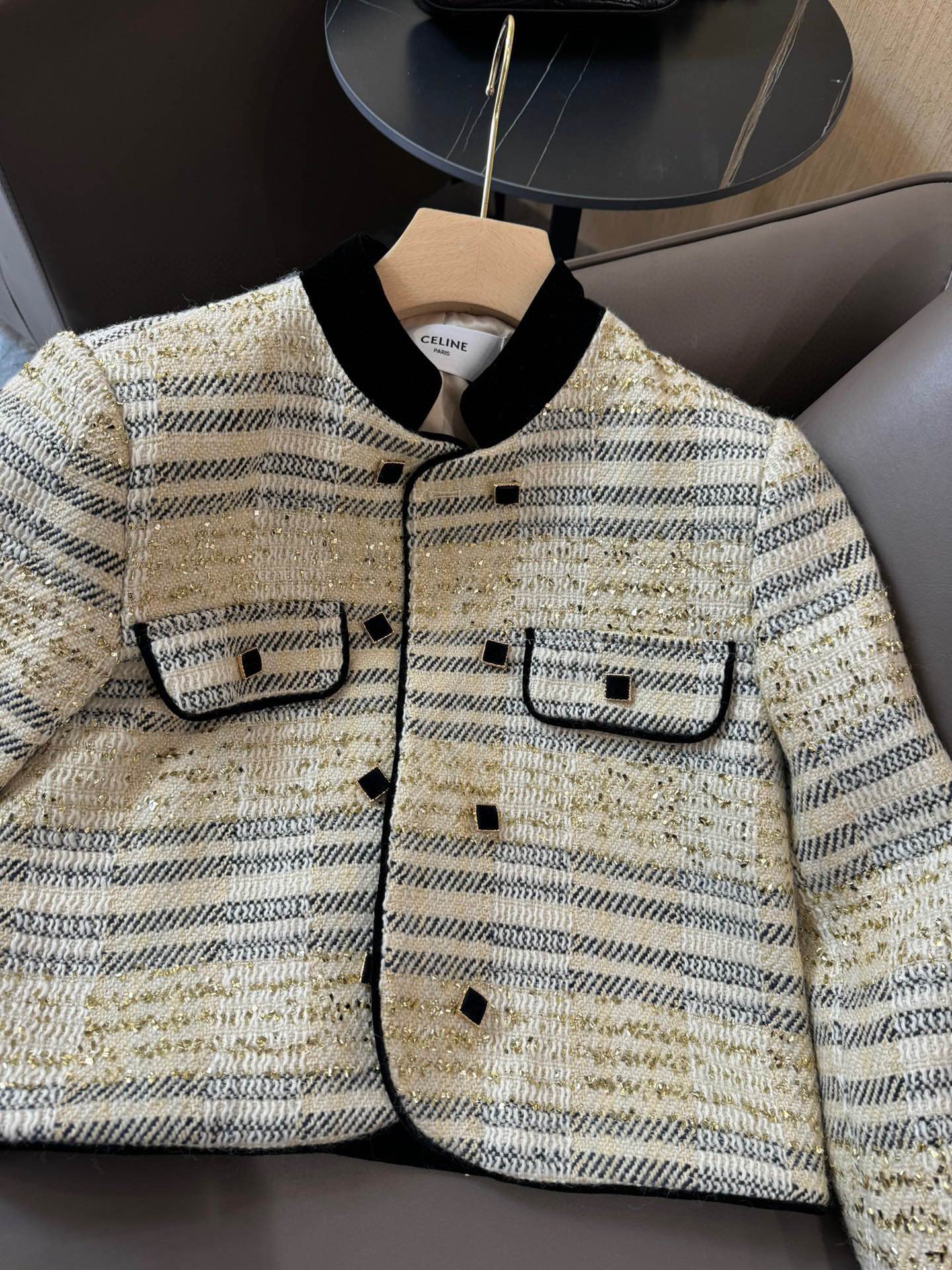 Celine -2403-24ss Новый твидовый приталенный жакет