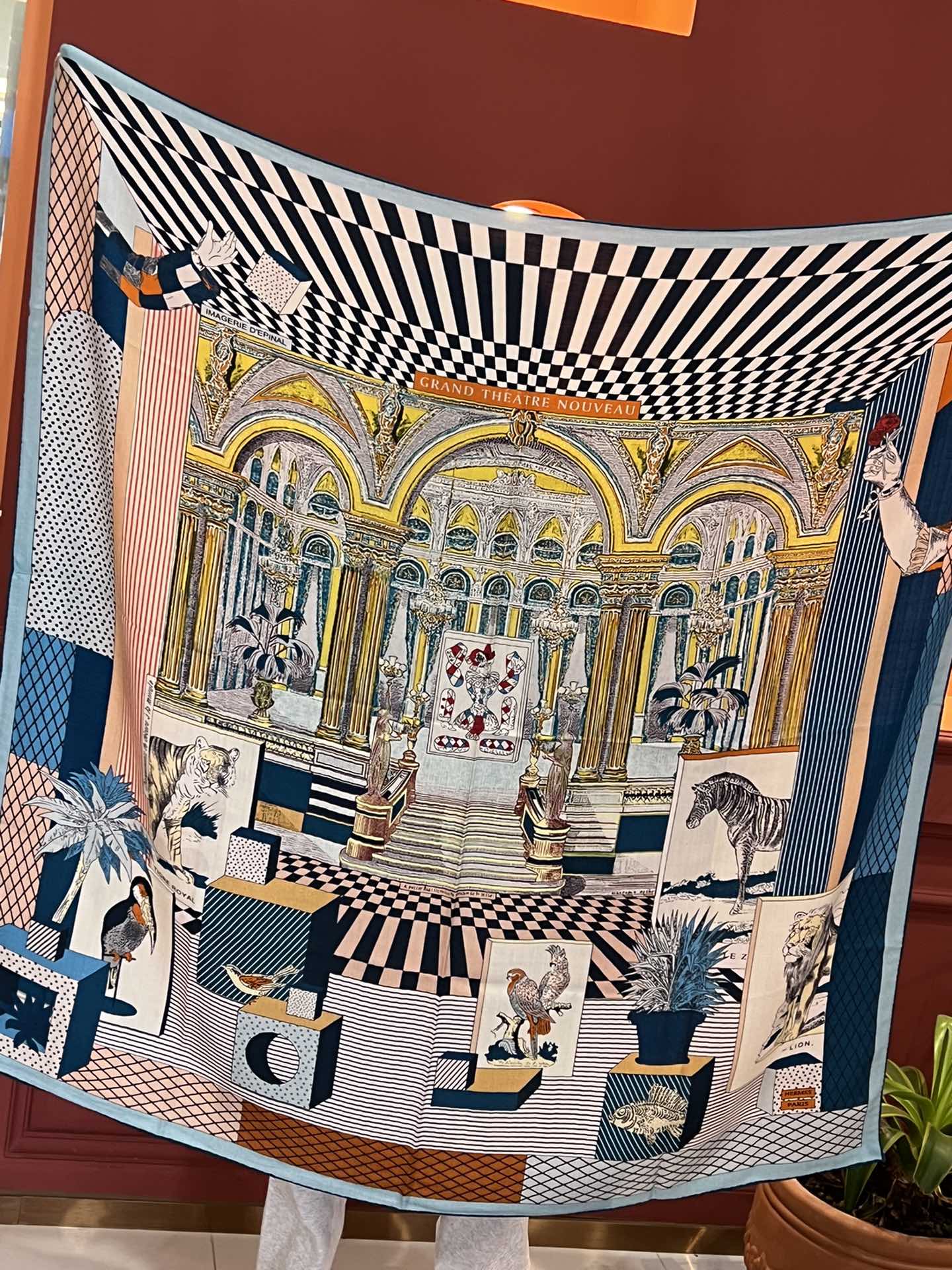 Шарф Hermes Grand Theatre Square Scarf - 140 см - Шелк-кашемир - Синий