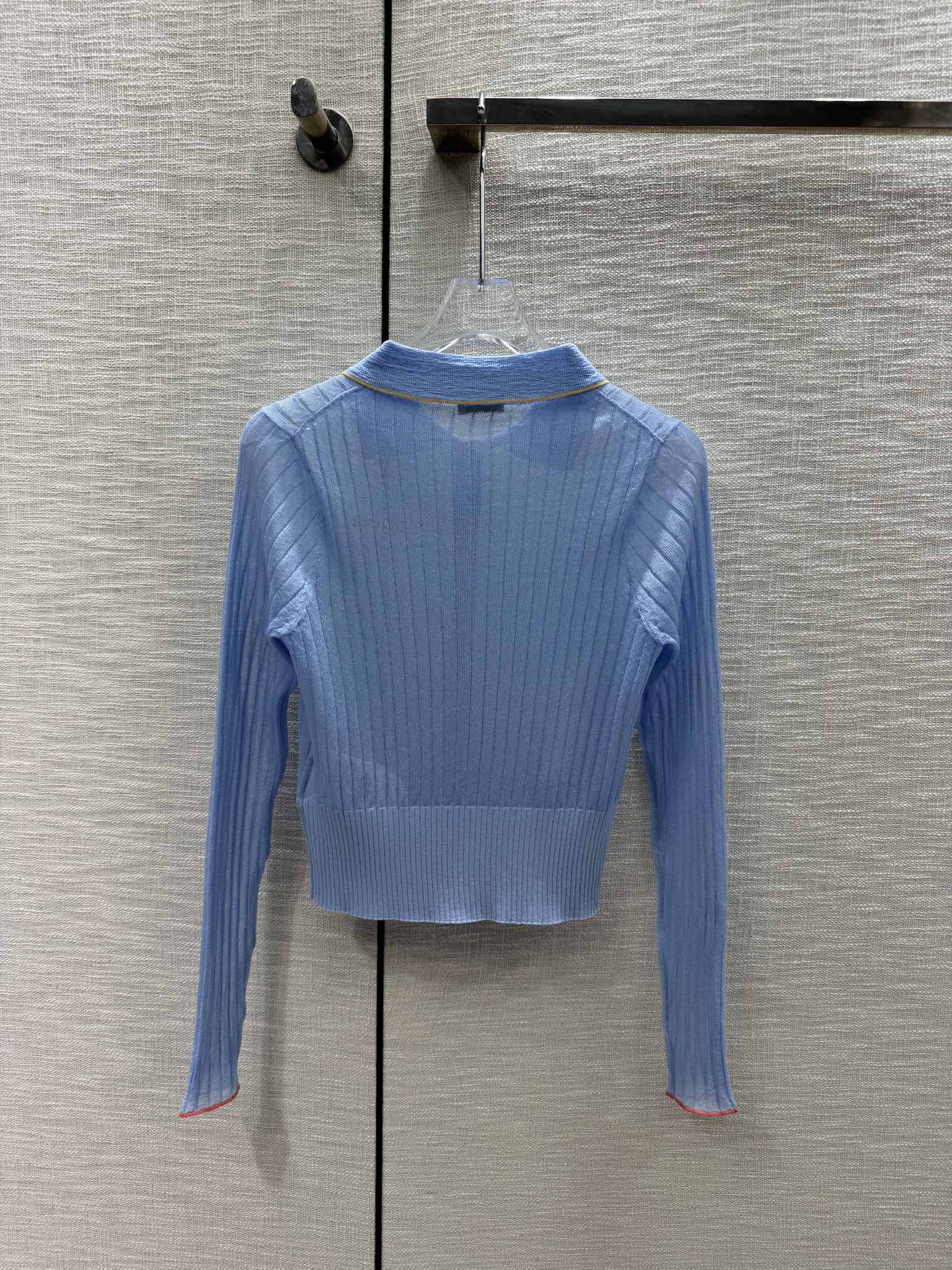 Miu Miu - 2404 - Вязаный кардиган с длинными рукавами и воротником-поло в стиле колор-блок - Синий