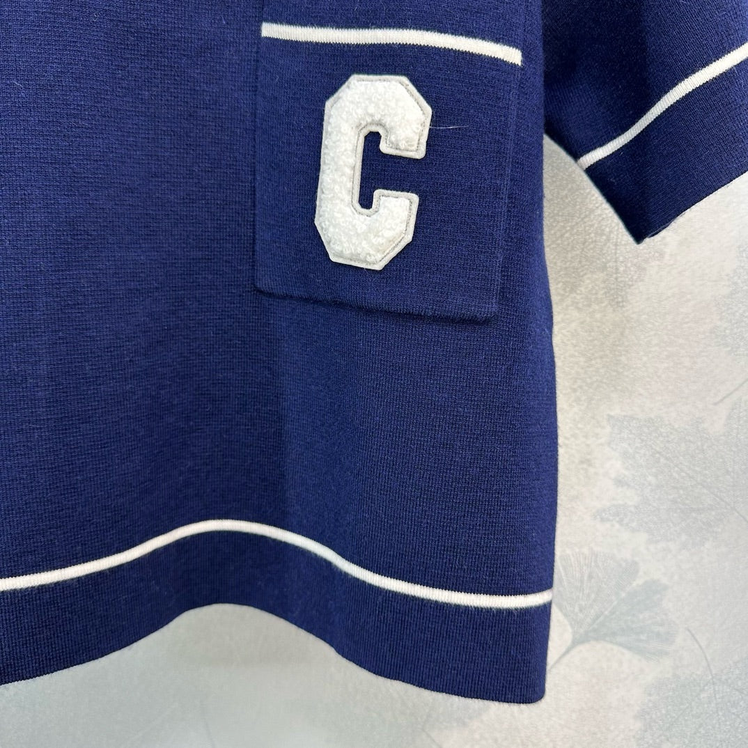 Новая трикотажная футболка-поло Celine с коротким рукавом, коллекция весна/лето 2024.