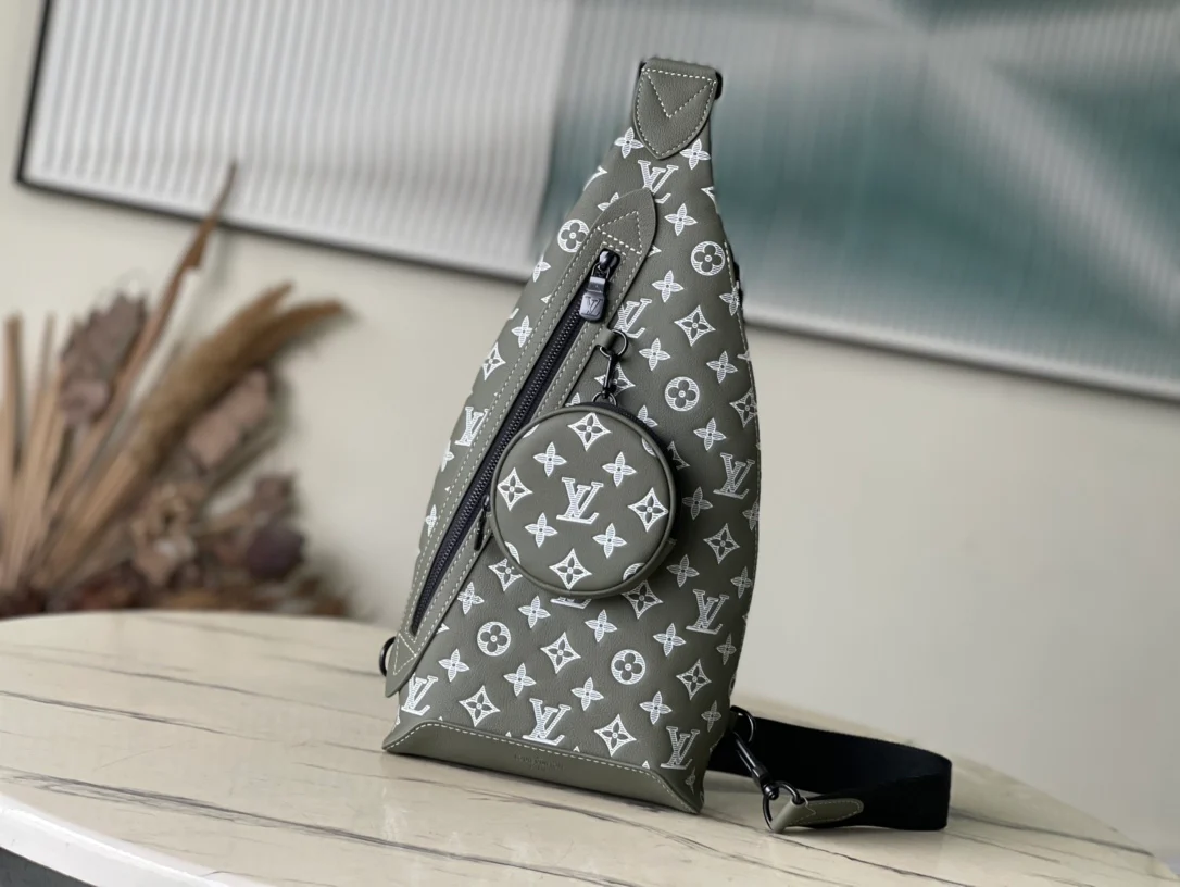 Сумка LV Duo с тиснением через плечо - зеленая