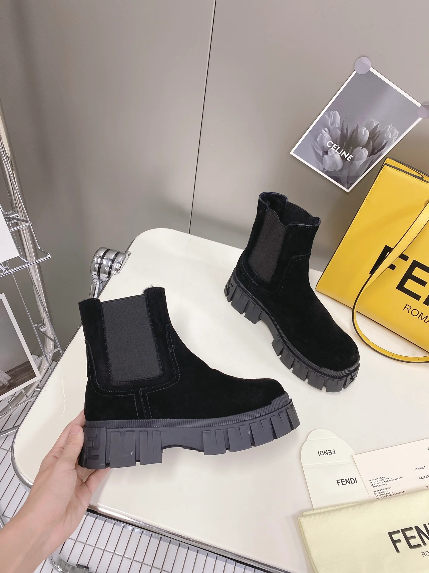 Fendi - Ботинки челси на платформе - Замшевые