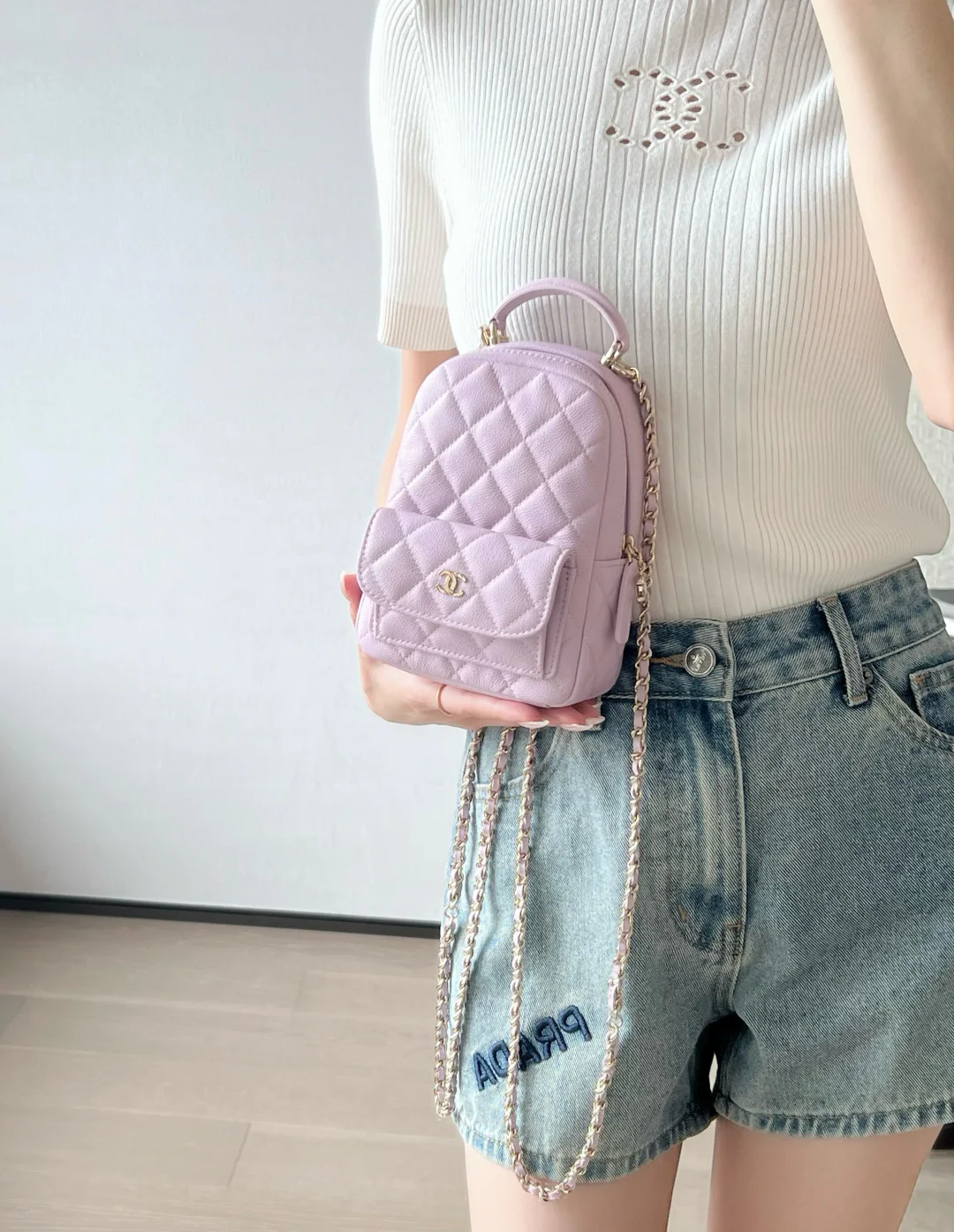 Chanel - Рюкзак с узором ?Сфера? - Розово-фиолетовый - Светло-золотистая пряжка