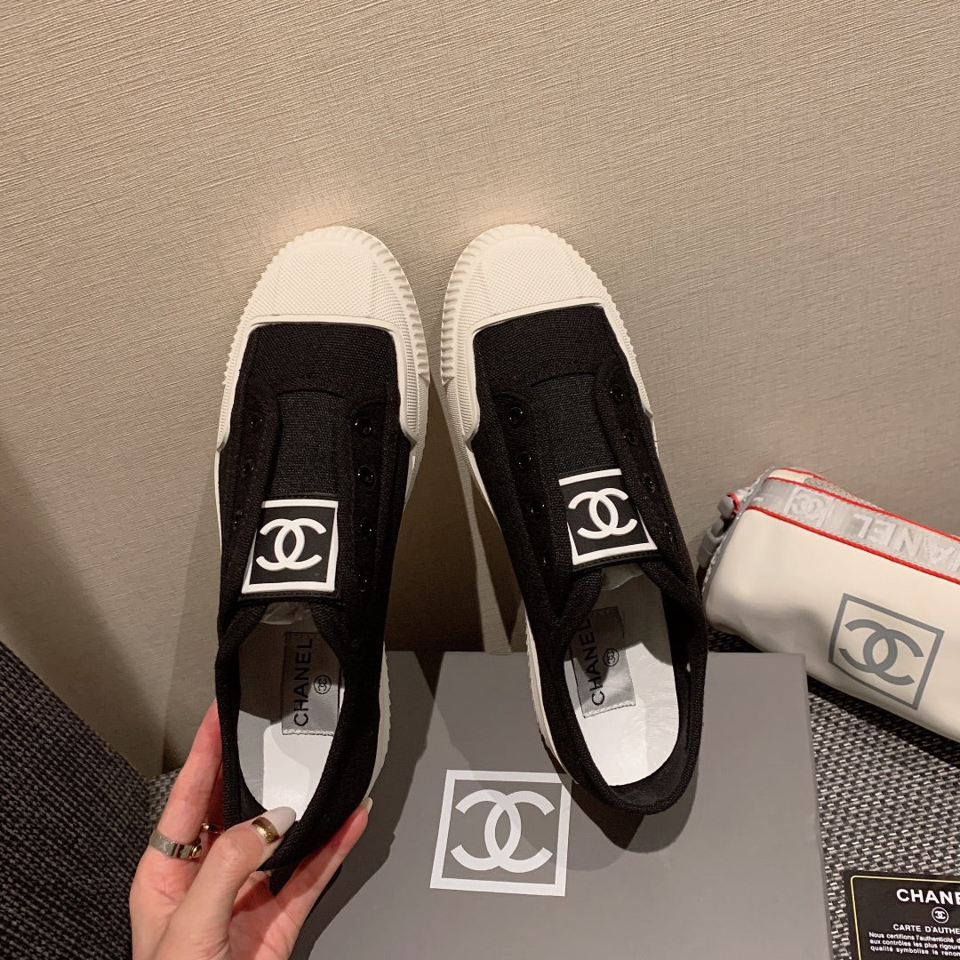 Винтажные парусиновые туфли Chanel - черные