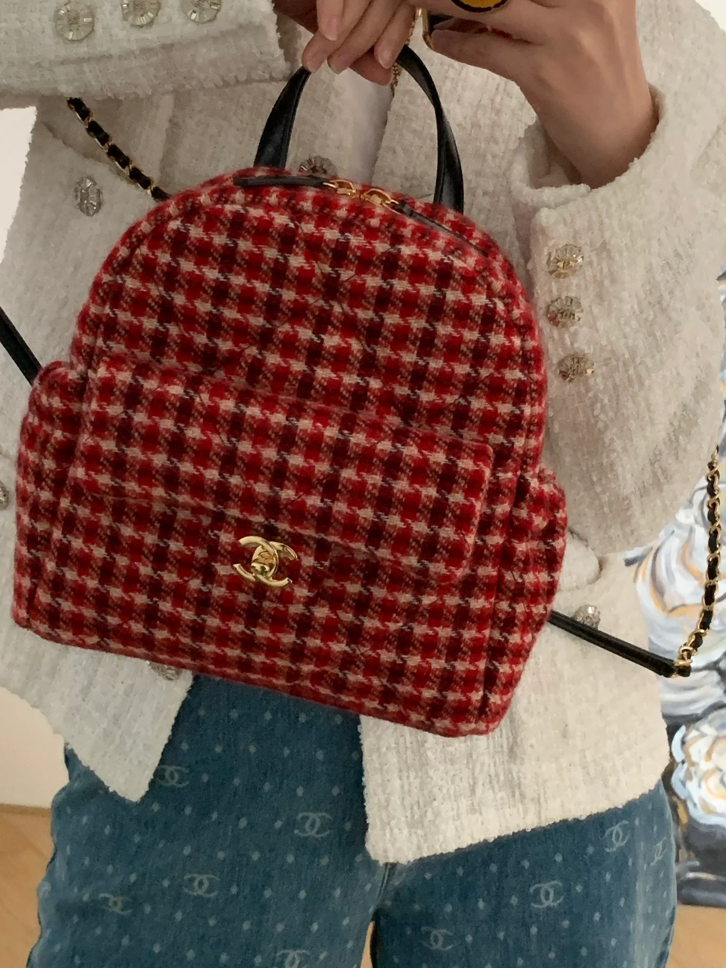 Рюкзак Chanel в клетку ?гусиная лапка? — красный