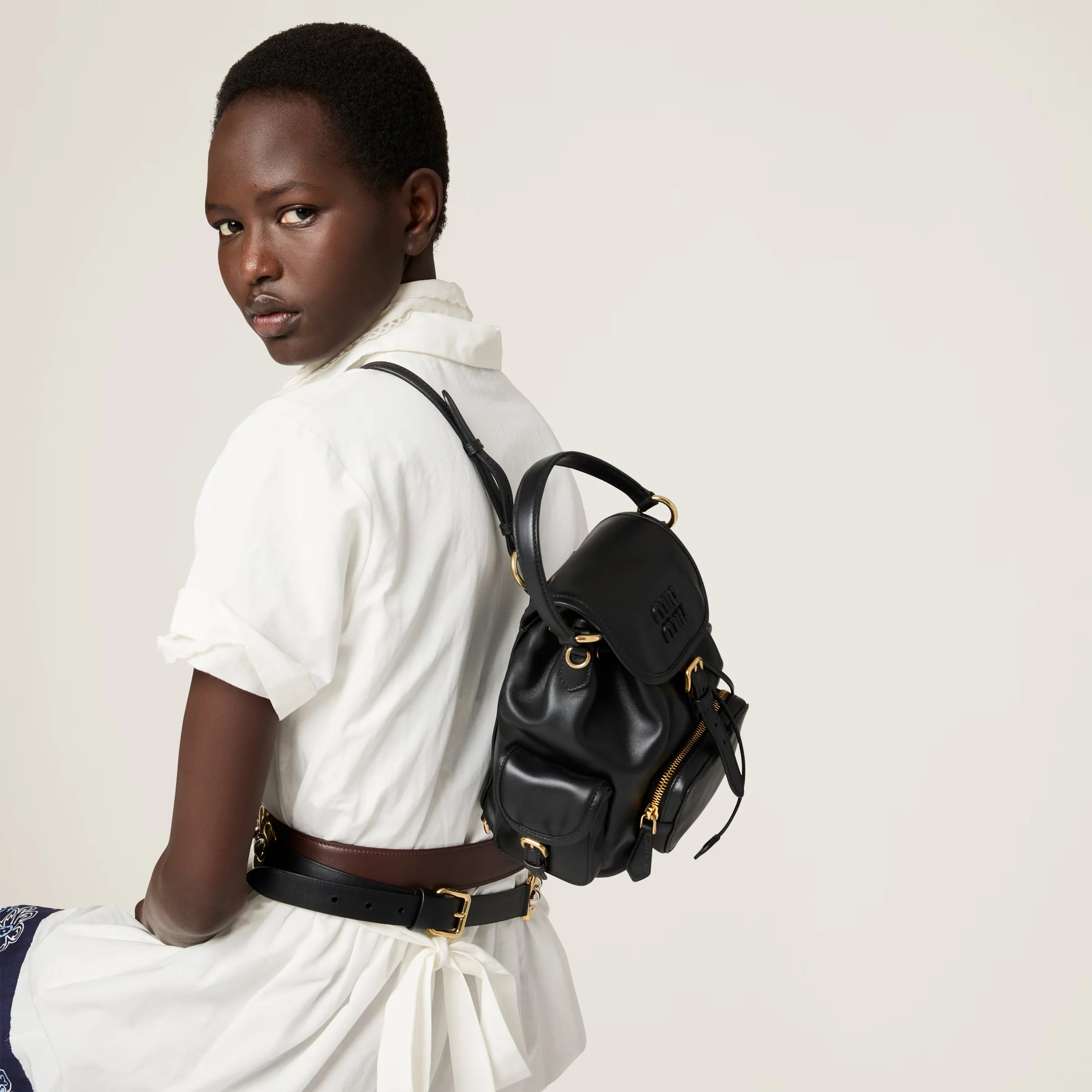 Рюкзак Miu Miu из канваса и кожи - Маленький - Черный