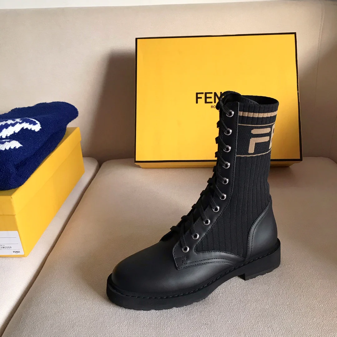 Fendi - Ботинки-носки до середины икры - Черные