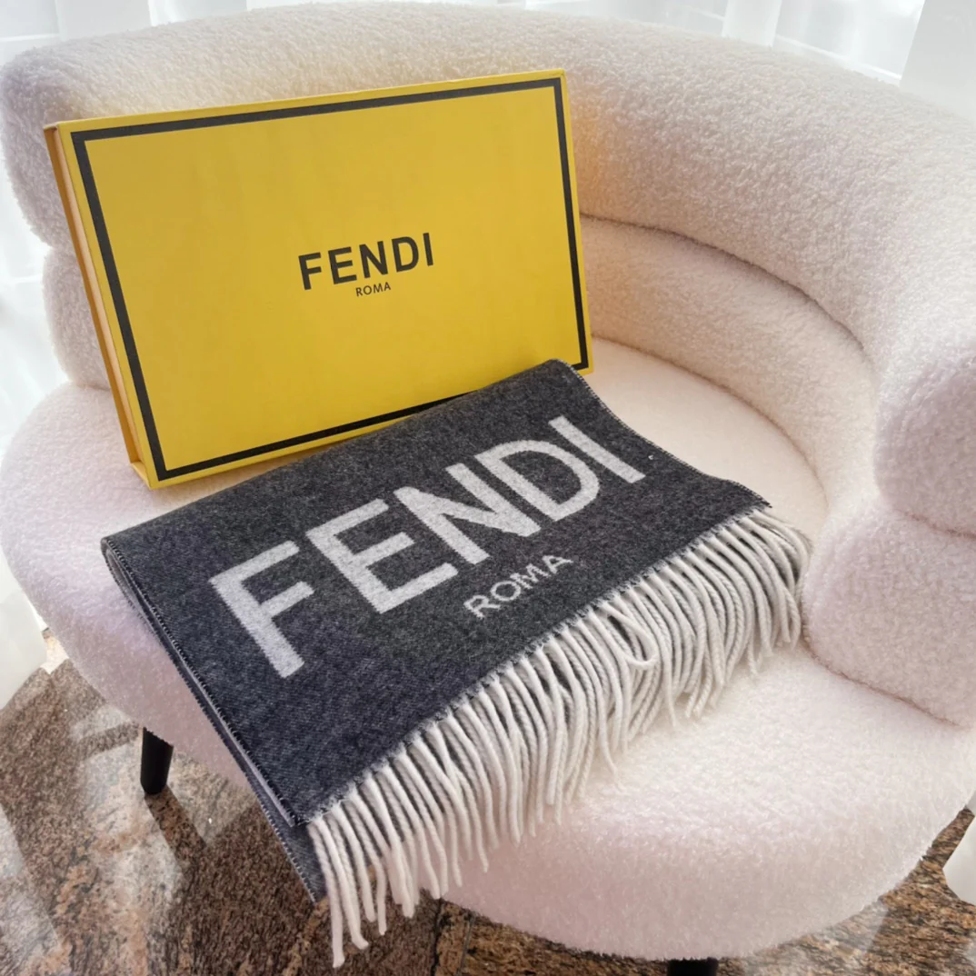 Двусторонний шарф Fendi с монограммой и градиентом - 35 см - 190 см - 78 см - Кашемир - 22 см - Шерсть - Серый