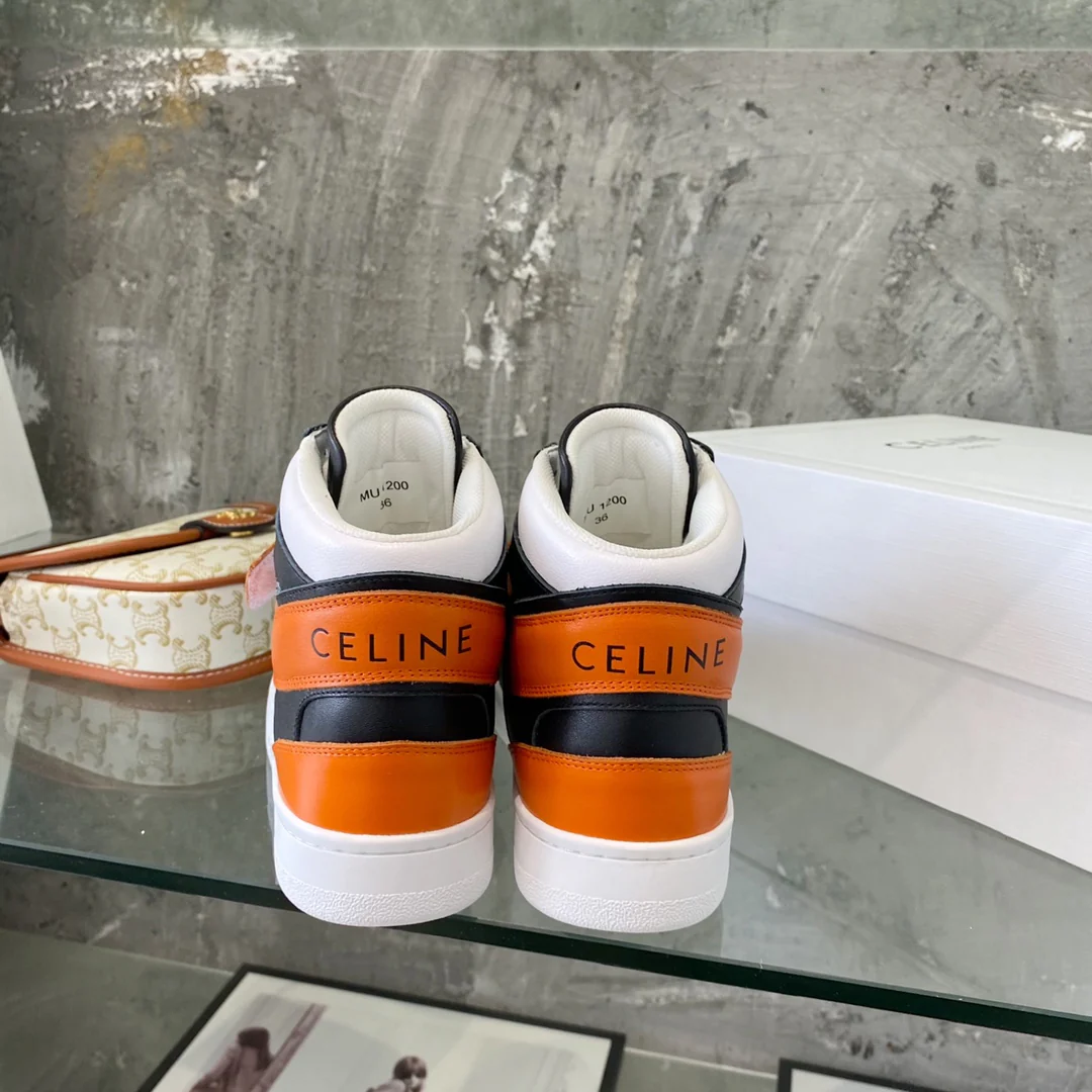 Спортивные повседневные высокие кроссовки Celine - оранжевые