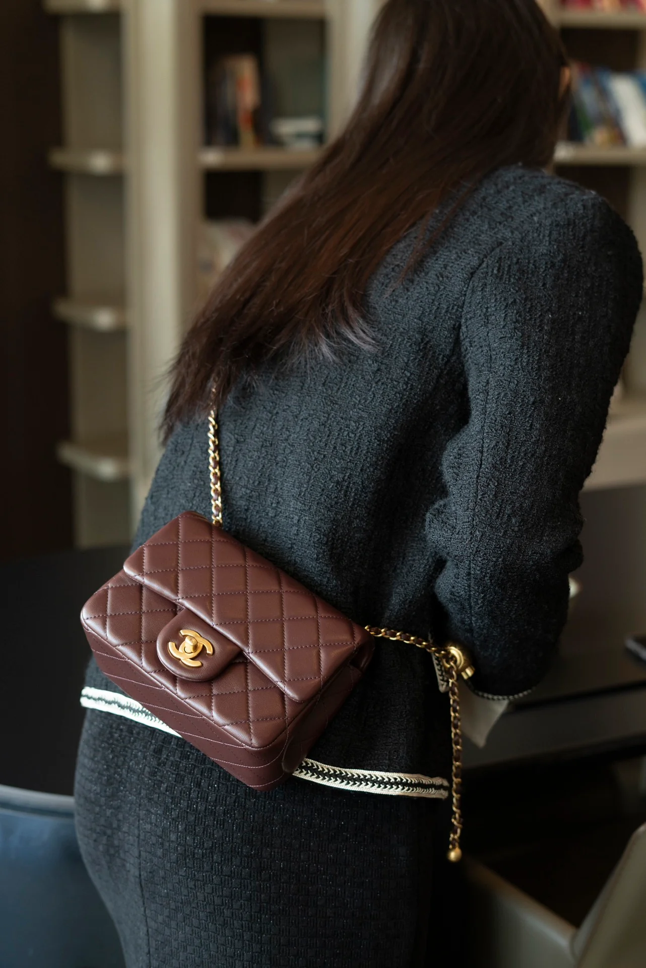 Chanel 24k CF Gold Ball Square Fat Man - Reddish Brown