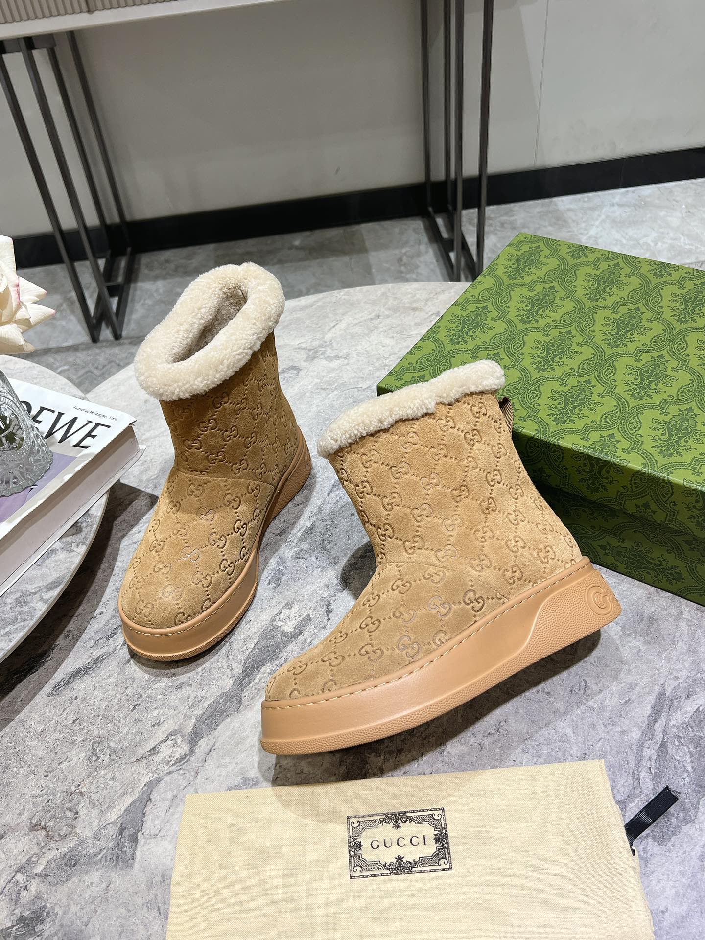 Шерстяные зимние сапоги Gucci 2024 - Кофейно-коричневый