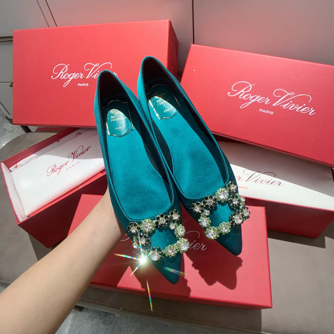 RV-Плоское дно-Шелковая пряжка со стразами-Зеленый