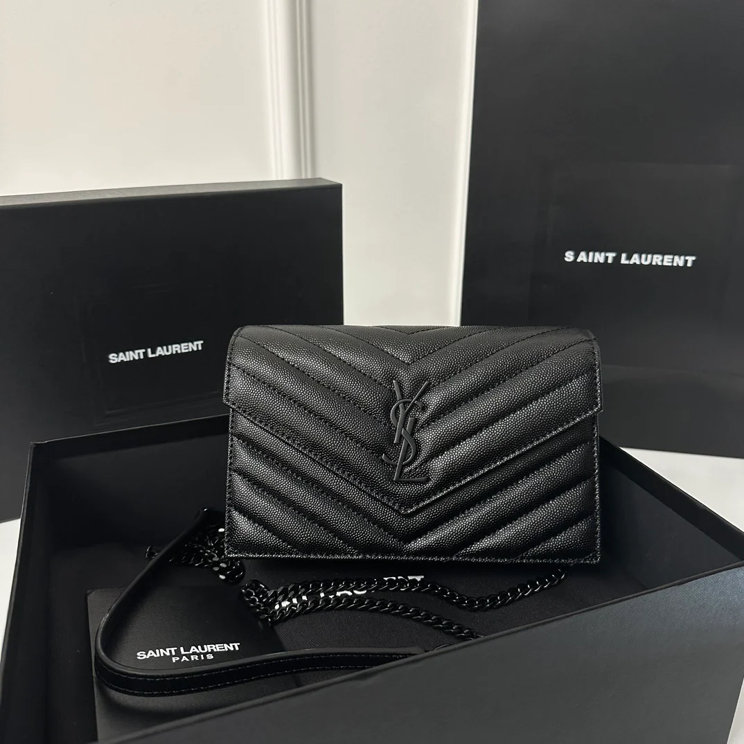 YSL Monogram Caviar WOC - Черный - 19 см