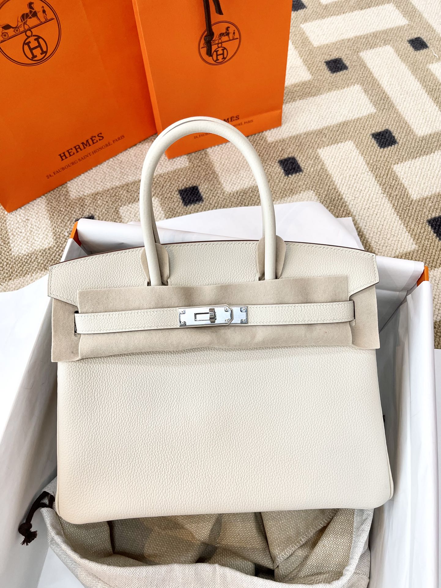 Hermes Birkin 30 Togo Milkshake White Silver Buckle