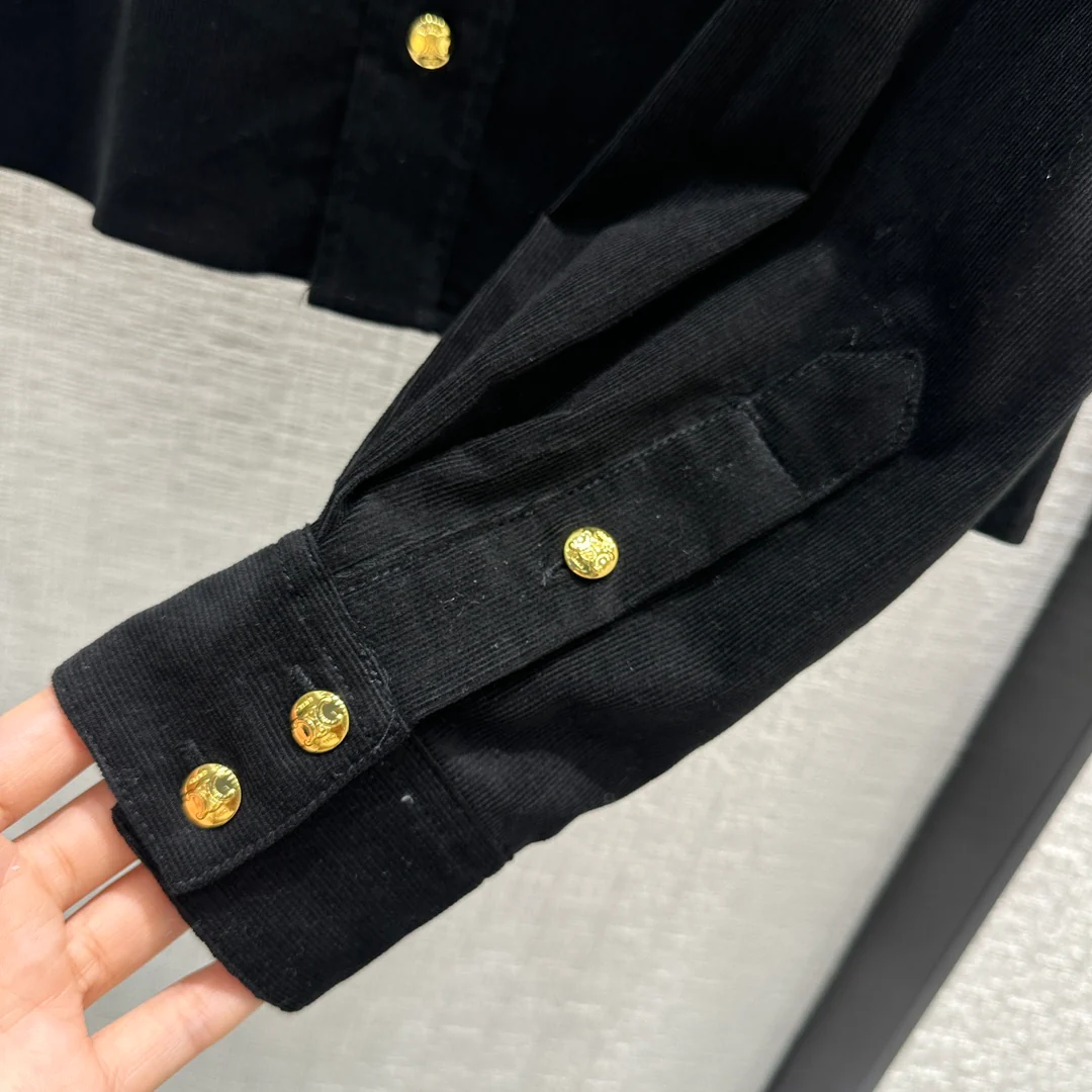 Вельветовая рубашка Celine-2403-24 для ранней весны с золотыми пуговицами