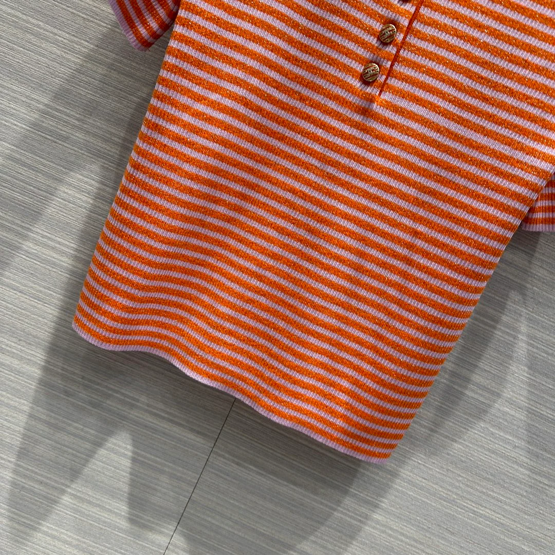 Chanel 2403 - Вязаный топ в лососевую полоску с золотой нитью