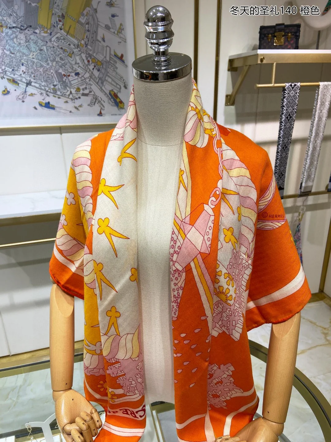 Кашемировый шелковый платок Hermes, 140 см