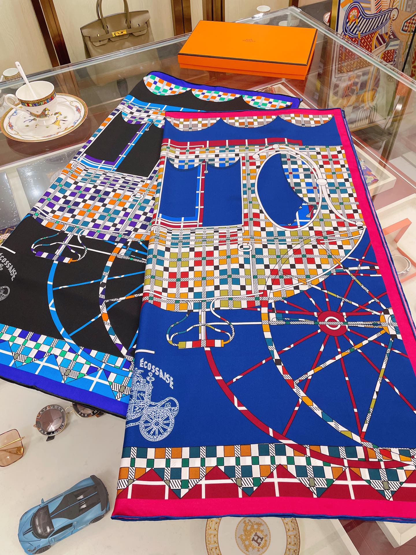 Шотландский странствующий шарф Hermes - 90-100 см - Твиловый шелк