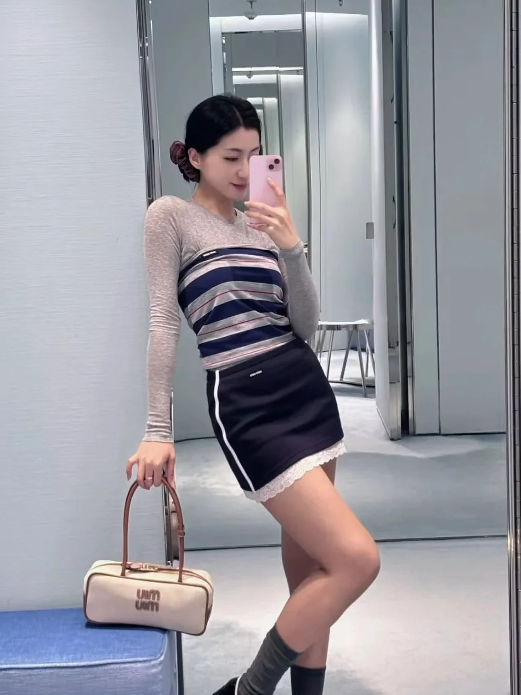 Miu Miu-5bb173m1000-????-Портфель-Средний-Бежевый