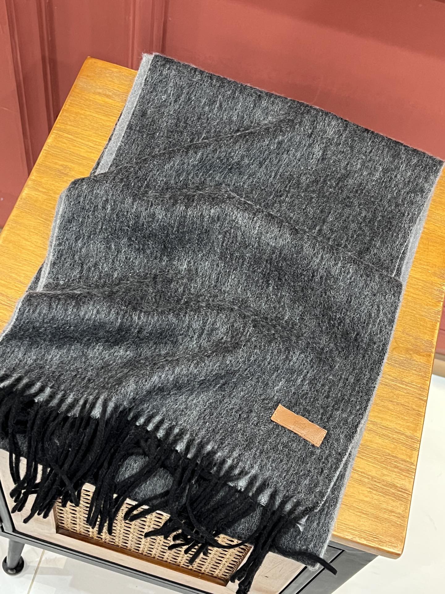 Двусторонний кашемировый шарф Hermes - 180-30 см - Изысканный монгольский кашемир - Темно-серый