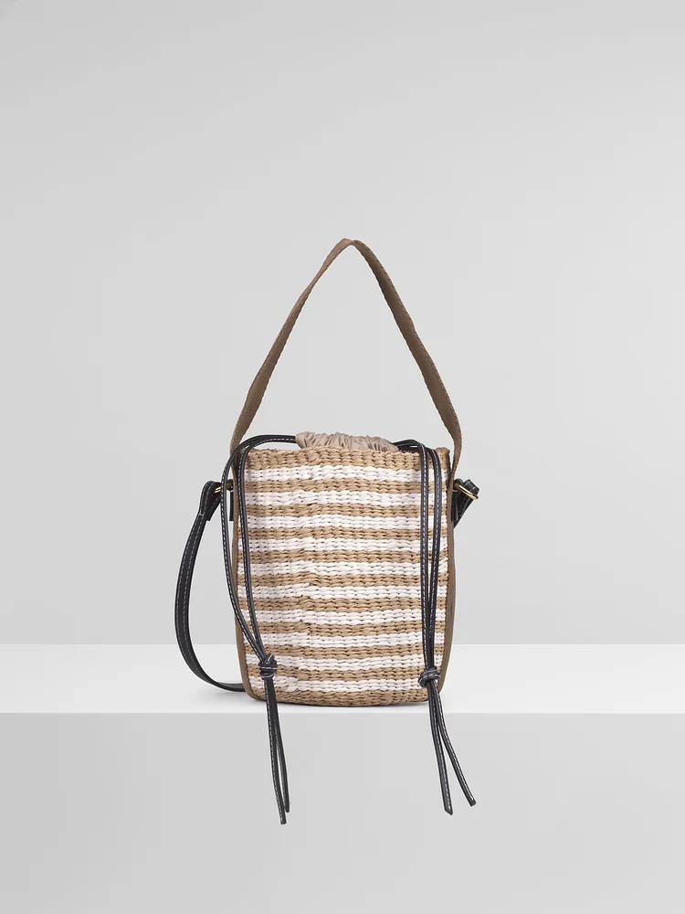 Маленькая деревянная корзинка Хлои - в полоску, коричневая.