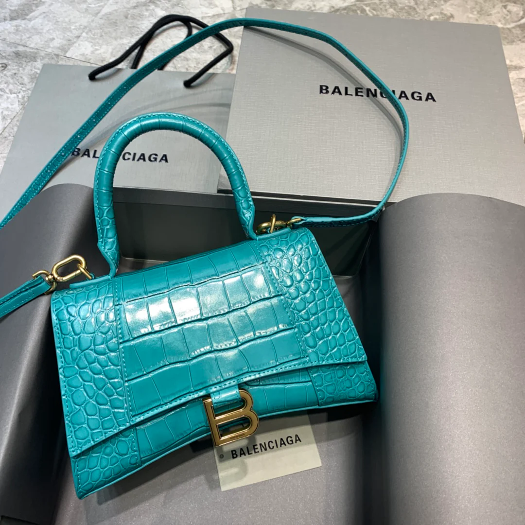 Сумка Balenciaga Hourglass - цвет ?Макарон Блю? с крокодиловым узором