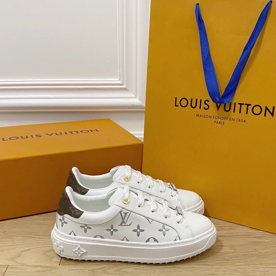 Обувь LV - LV Time Out - белые кроссовки на платформе - серебристые