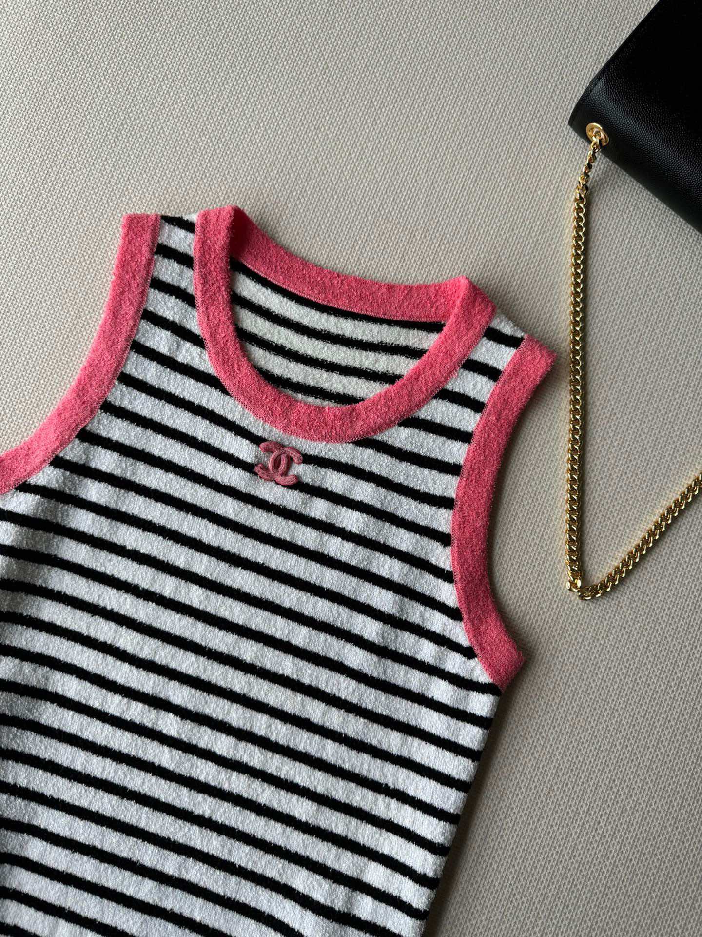 Жилет в стиле Chanel - 2403 - Новый полосатый жилет - Розовый