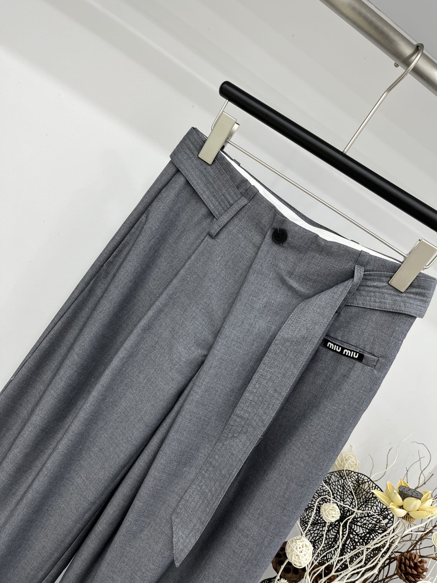 Miu Miu-2404 - Повседневные брюки с поясом, новый стиль, серые