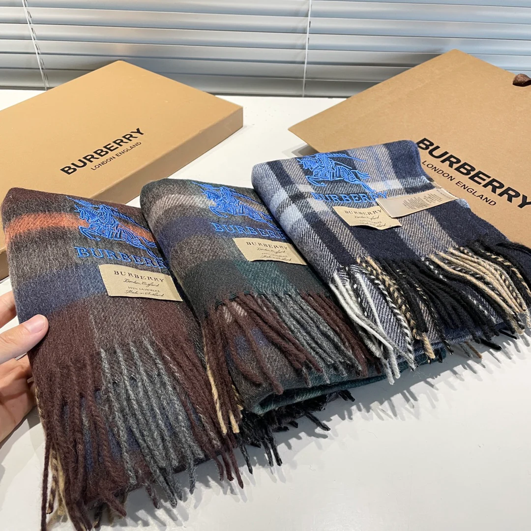 Классический полосатый шарф Burberry - 32 см - 180 см - Кашемир