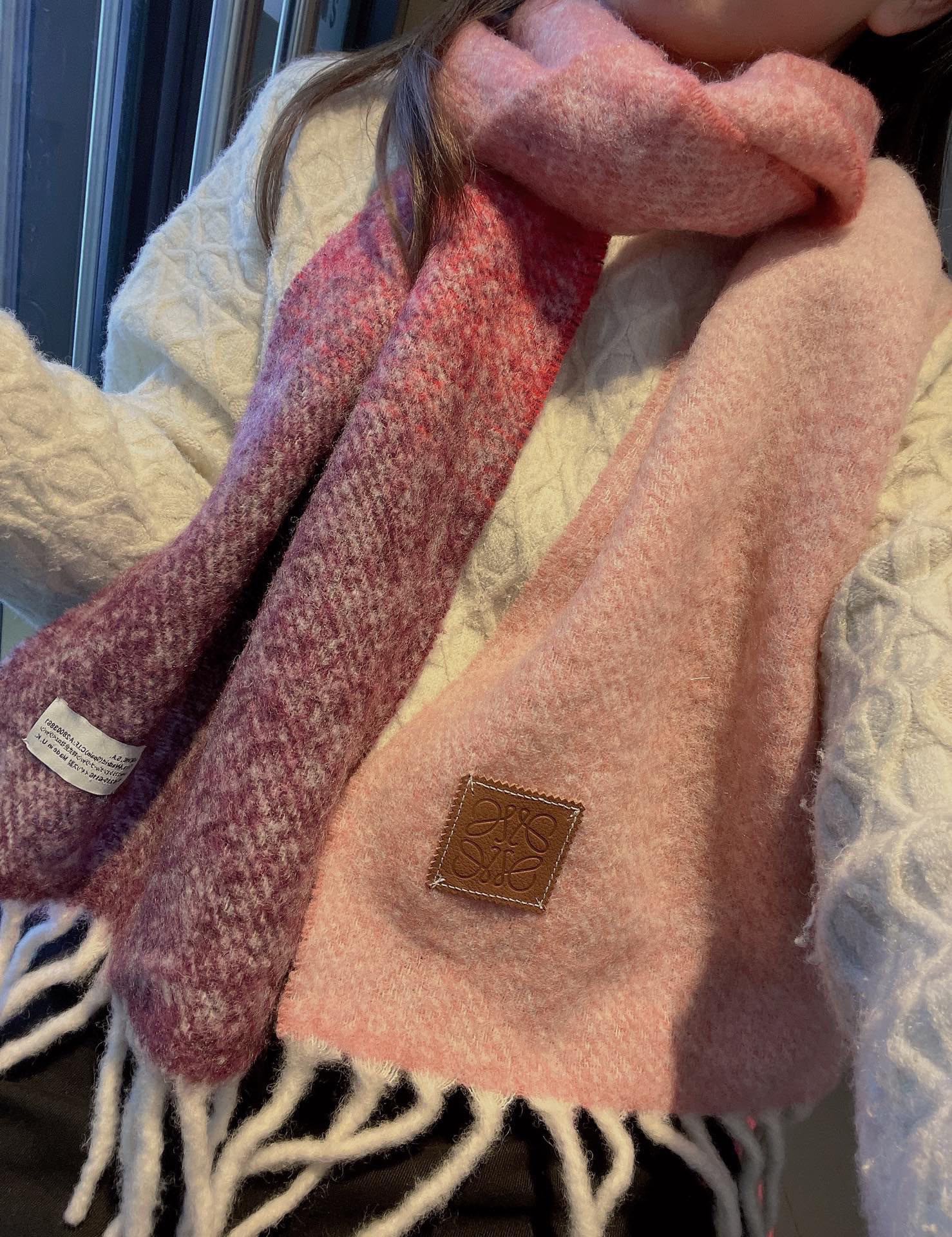 Шарф в стиле Лолита - однотонный - 250 см - 28 см - розовый