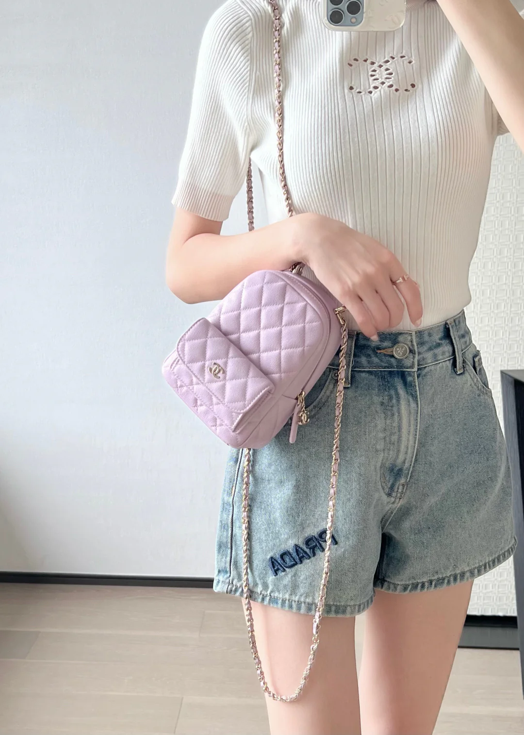 Chanel - Рюкзак с узором ?Сфера? - Розово-фиолетовый - Светло-золотистая пряжка