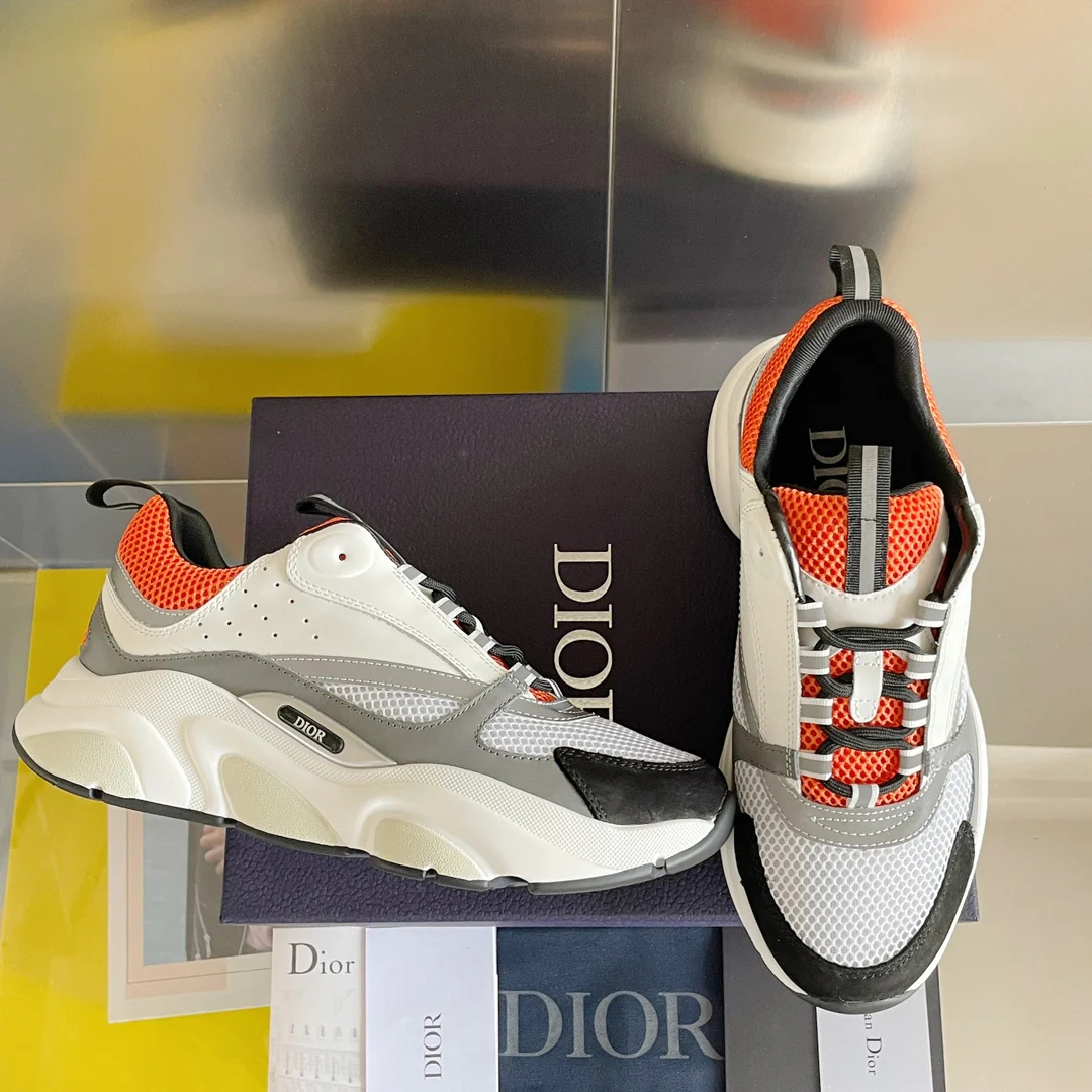 Кроссовки Dior B22 Series - Повседневные - Белая основа с оранжевой задней частью