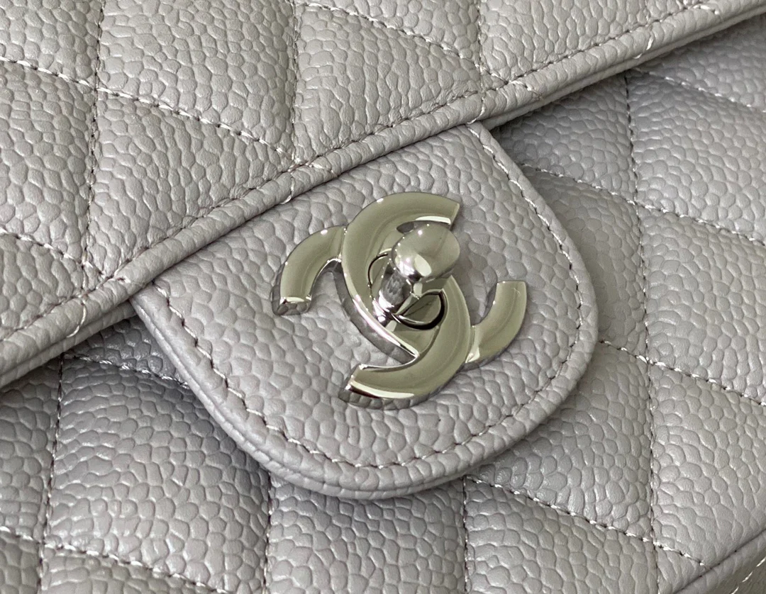 Chanel - Икра - Сумка CF - Серая с серебряной пряжкой - 25 см