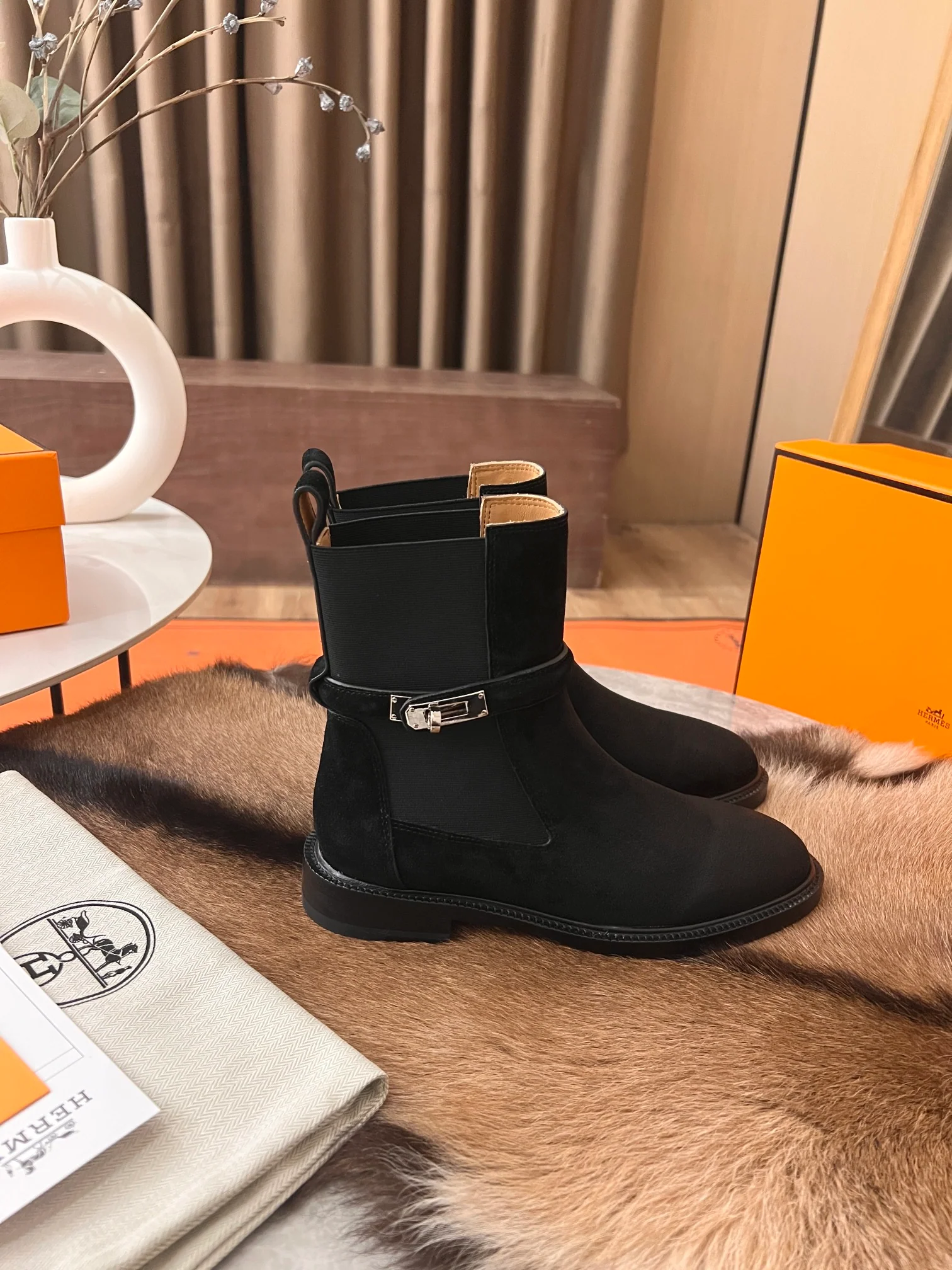 Ботинки Hermes Kelly Buckle Rider 2024 — темно-черные