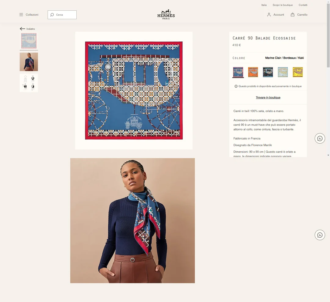 Шотландский странствующий шарф Hermes - 90-100 см - Твиловый шелк