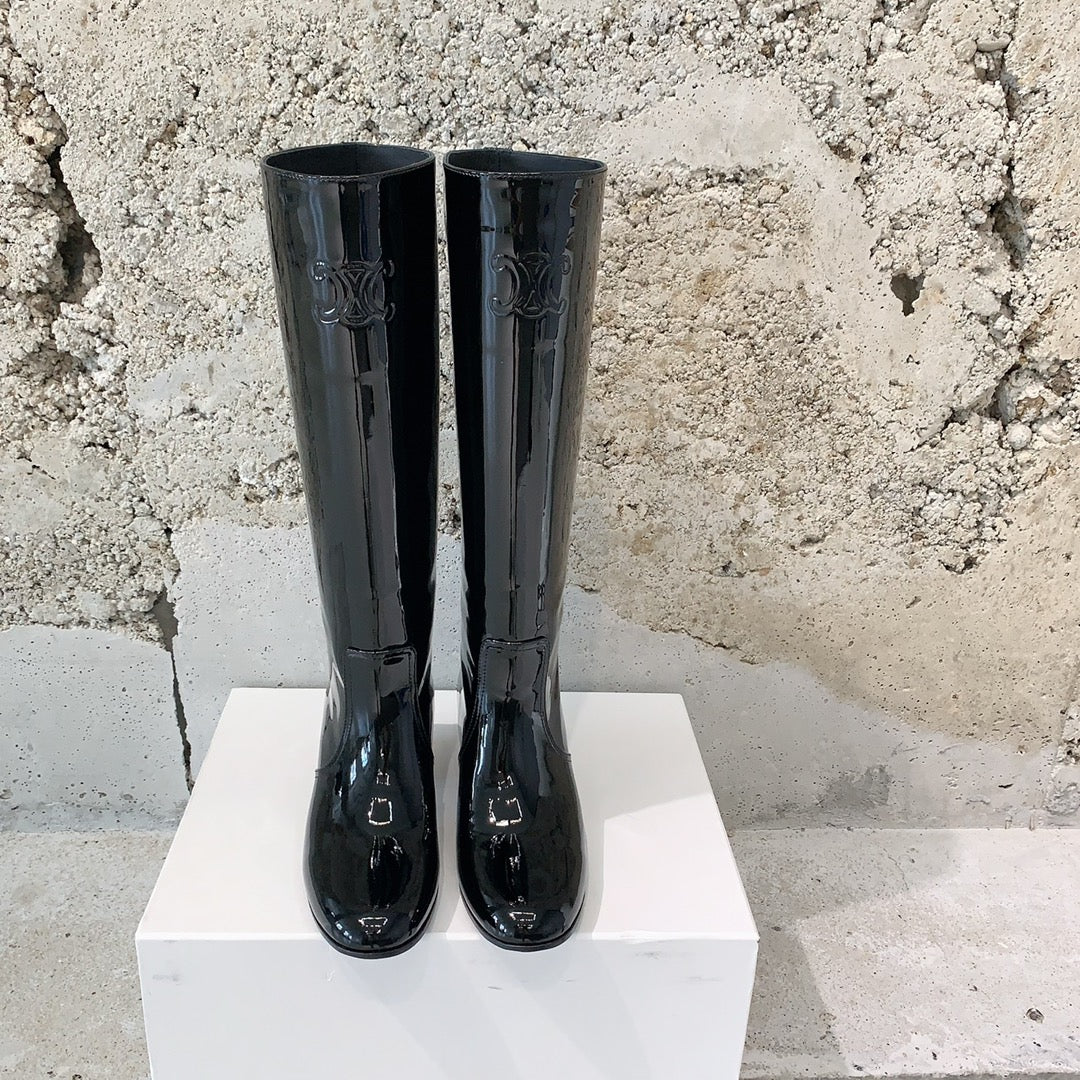 Ботинки Celine 2024 на низком каблуке - черные