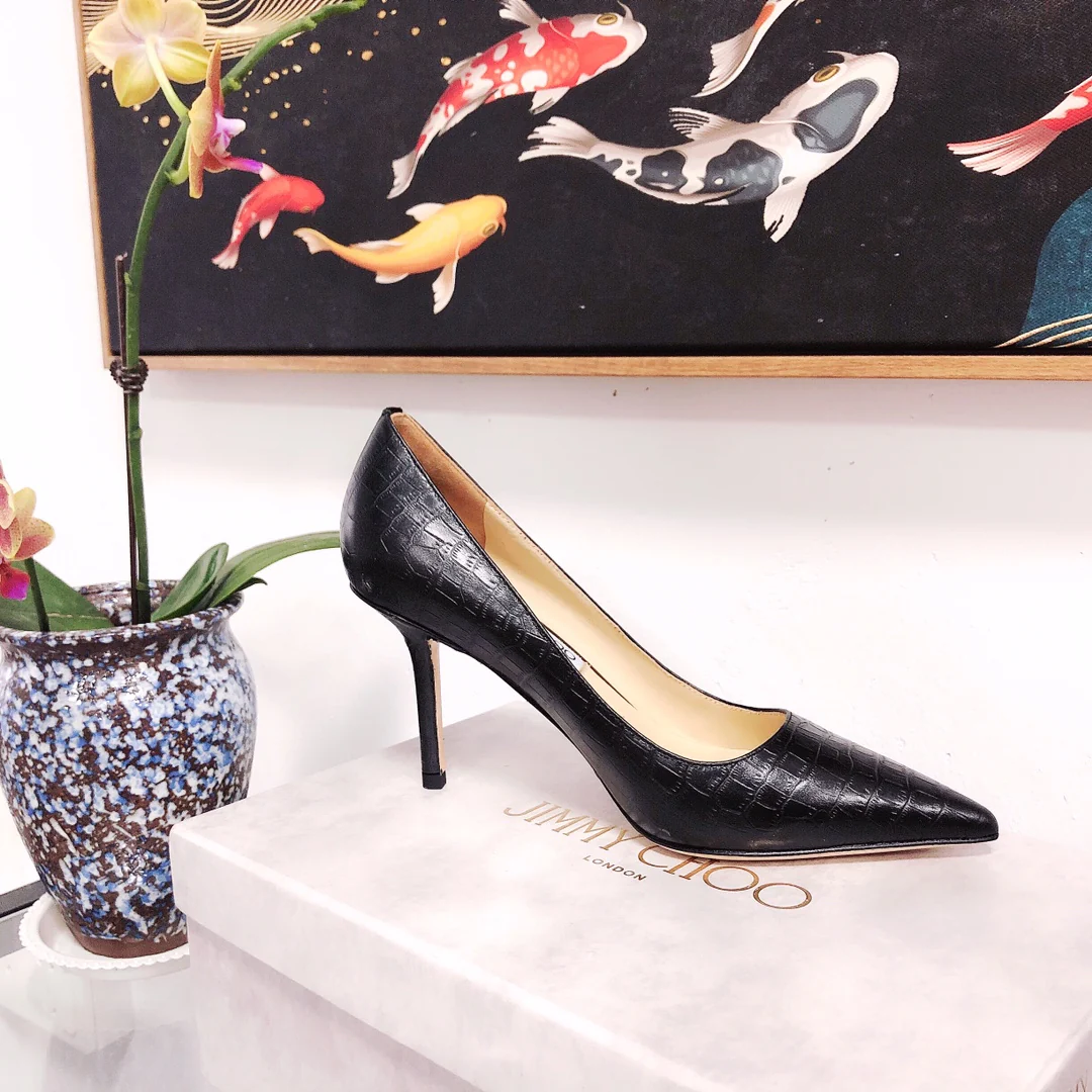 Jimmy - Туфли на высоком каблуке необычной формы - Каменный узор - Черные