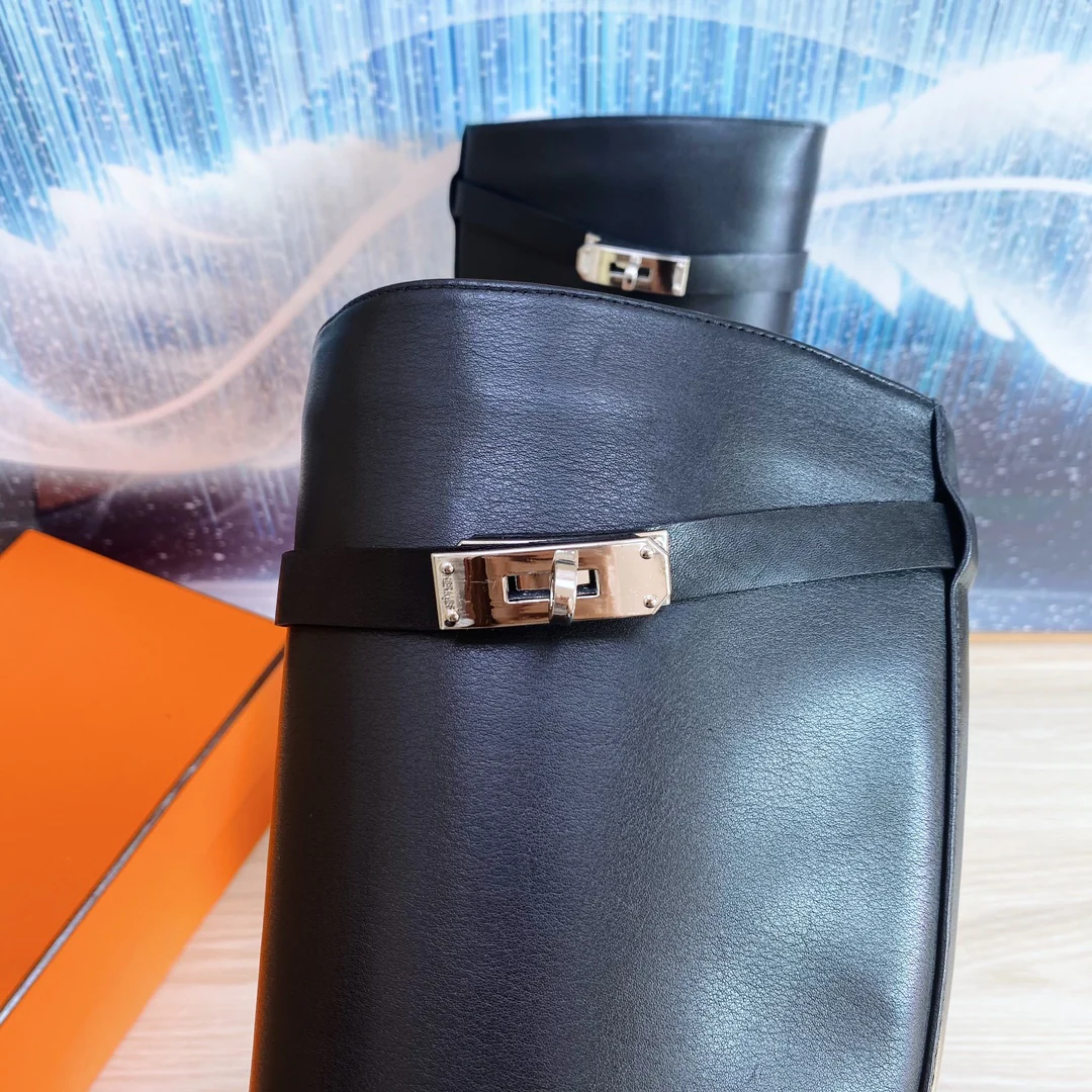 Кожаные сапоги Hermes на молнии - черные