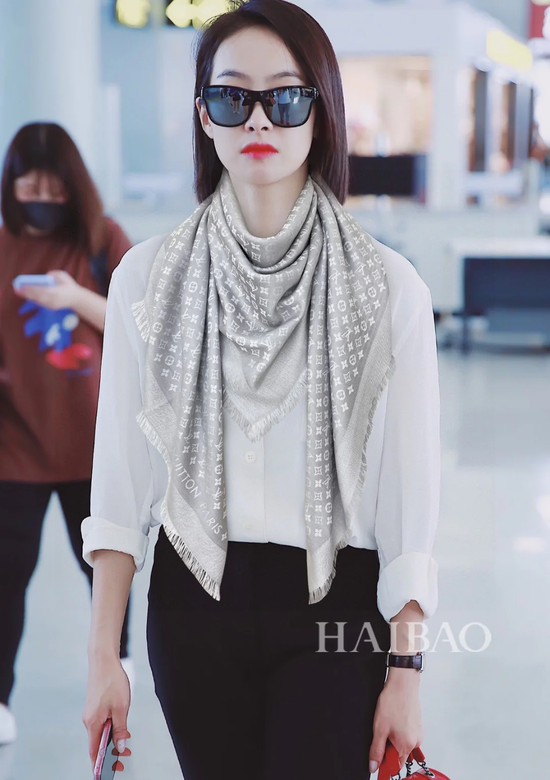 Шарф LV Monogram - 120 см - Шелк и шерсть - Серый